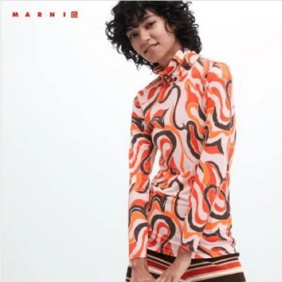 Marni x Uniqlo Heattech Printed Turtleneck Long Sleeved Thermal Top - Picture 1 of 5